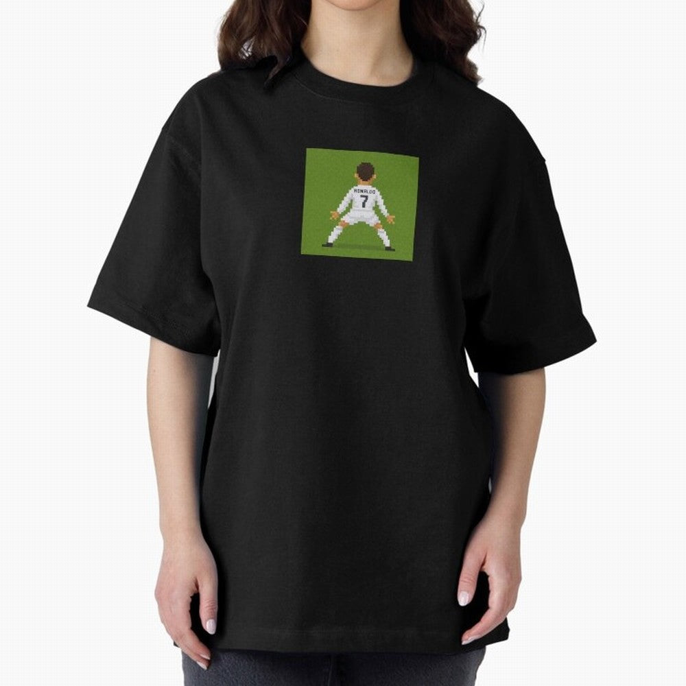 Cristiano Ronaldo Real Madrid Pixel Siuuu Art Oversized T-Shirt Represent the Passion of Match Day Hype around FIFA World Cup 2026 USA Canada Mexico, Haaland, Brazil, Classic Soccer Heritage, Championship Pressure, Fan Loyalty and International