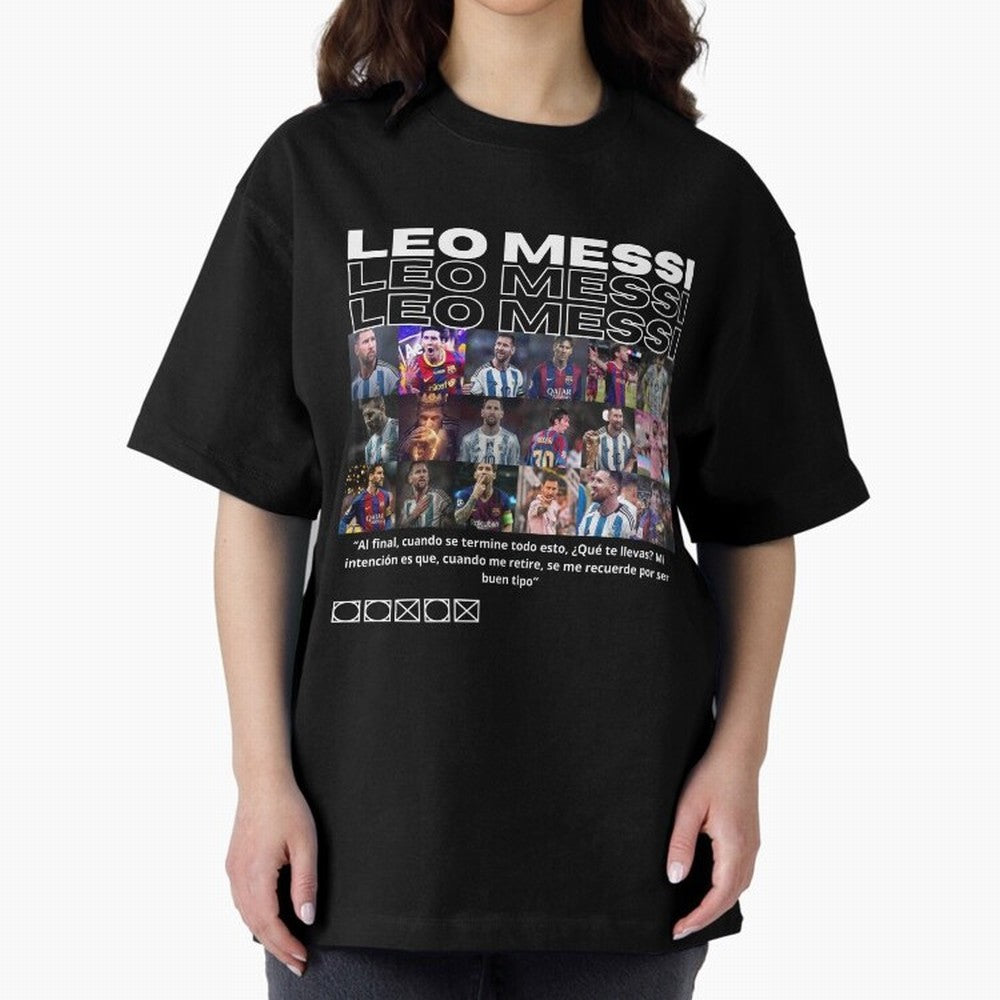 Leo Messi design Oversized T-Shirt Show Fan Pride Across Match Day Hype around FIFA World Cup 2026, Mbappe and Neymar, Germany, Retro Football Energy, Iconic Rivalries, Trophy Chase Drama and Stadium Atmosphere; Built for Supporters Chasing Trophy