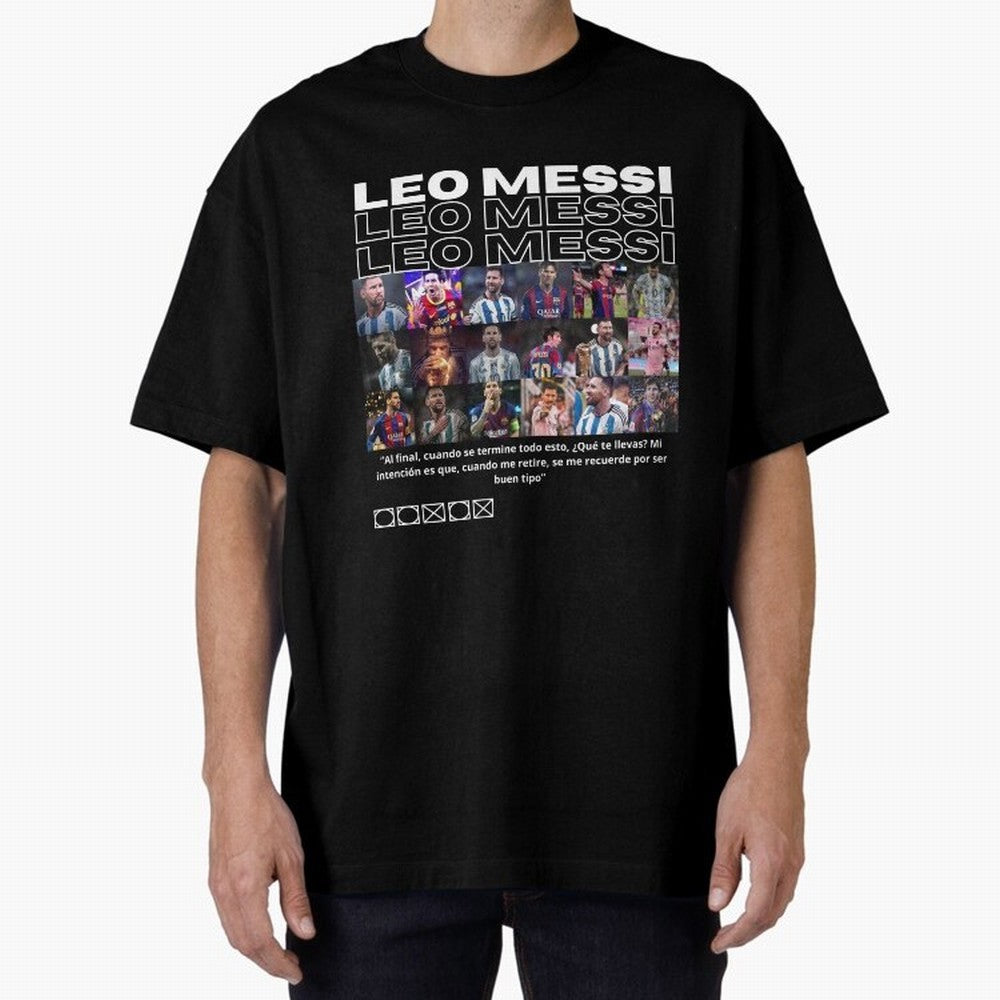 Leo Messi design Oversized T-Shirt Show Fan Pride Across Match Day Hype around FIFA World Cup 2026, Mbappe and Neymar, Germany, Retro Football Energy, Iconic Rivalries, Trophy Chase Drama and Stadium Atmosphere; Built for Supporters Chasing Trophy