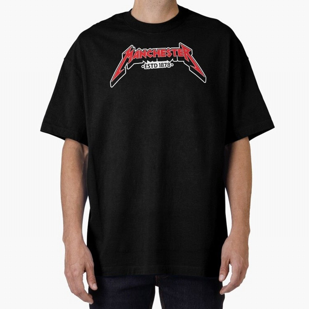 Manchester United Metal Font Oversized T-Shirt Step into FIFA World Cup 2026 USA Canada Mexico Spirit, with Brazil, Portugal and Argentina, Neymar, Haaland and Cristiano Ronaldo, Supporter Pride, Iconic Celebrations, Legendary Names and Global