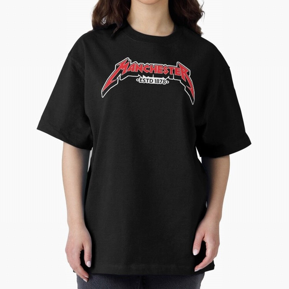 Manchester United Metal Font Oversized T-Shirt Step into FIFA World Cup 2026 USA Canada Mexico Spirit, with Brazil, Portugal and Argentina, Neymar, Haaland and Cristiano Ronaldo, Supporter Pride, Iconic Celebrations, Legendary Names and Global