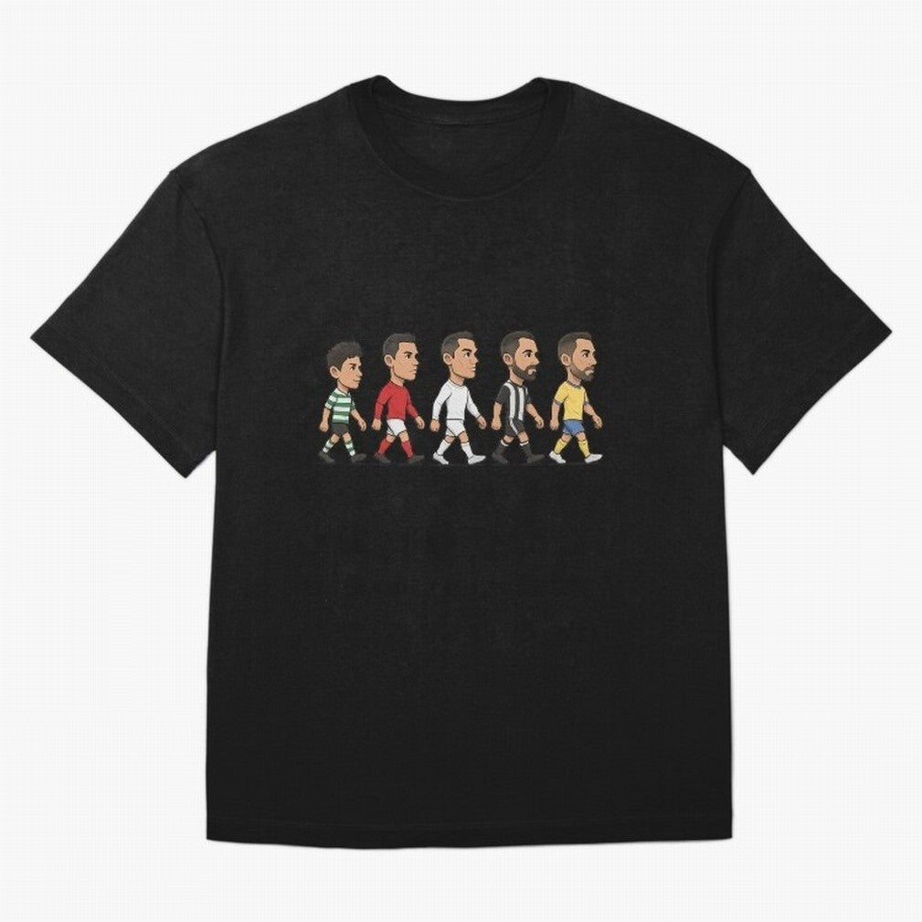 Ronaldo Evolution Sticker ¨C Cartoon Football Art from Sporting to Al-Nassr Oversized T-Shirt Live the Energy of Global Football Passion for FIFA World Cup 2026 Group Stage, Built around Haaland, Brazil, Sports Nostalgia, International Competition,