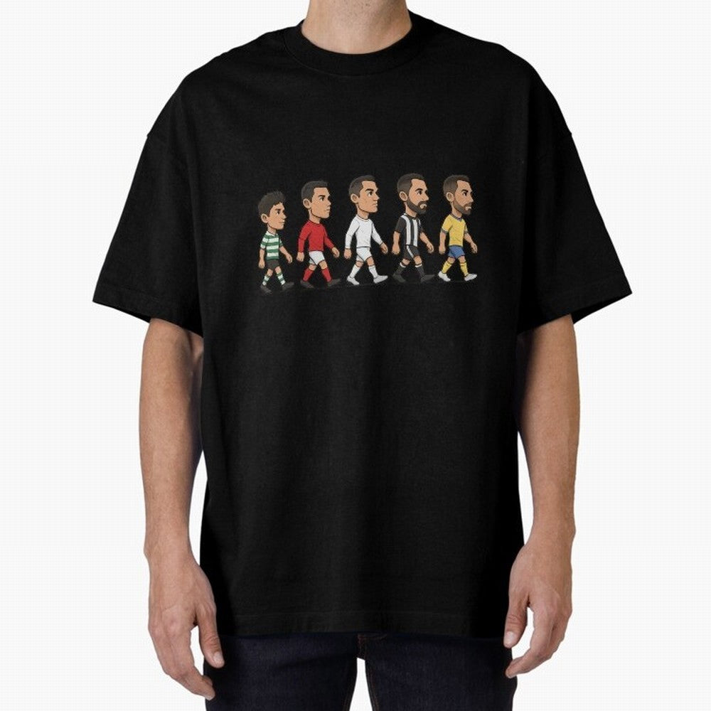 Ronaldo Evolution Sticker ¨C Cartoon Football Art from Sporting to Al-Nassr Oversized T-Shirt Live the Energy of Global Football Passion for FIFA World Cup 2026 Group Stage, Built around Haaland, Brazil, Sports Nostalgia, International Competition,