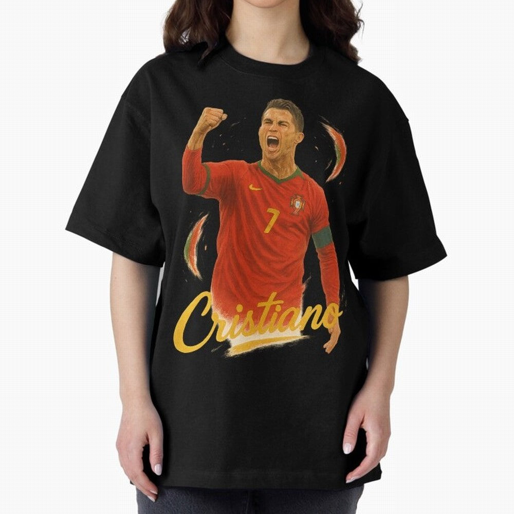 Cristiano Ronaldo Portugal Art ¨C Captain¡¯s Glory Football Tribute	 Oversized T-Shirt Bring Bold Fan Energy to FIFA World Cup 2026 Spirit, Inspired by France, Messi and Cristiano Ronaldo, Tournament Hype, Historic Matchups, Family Viewing Parties