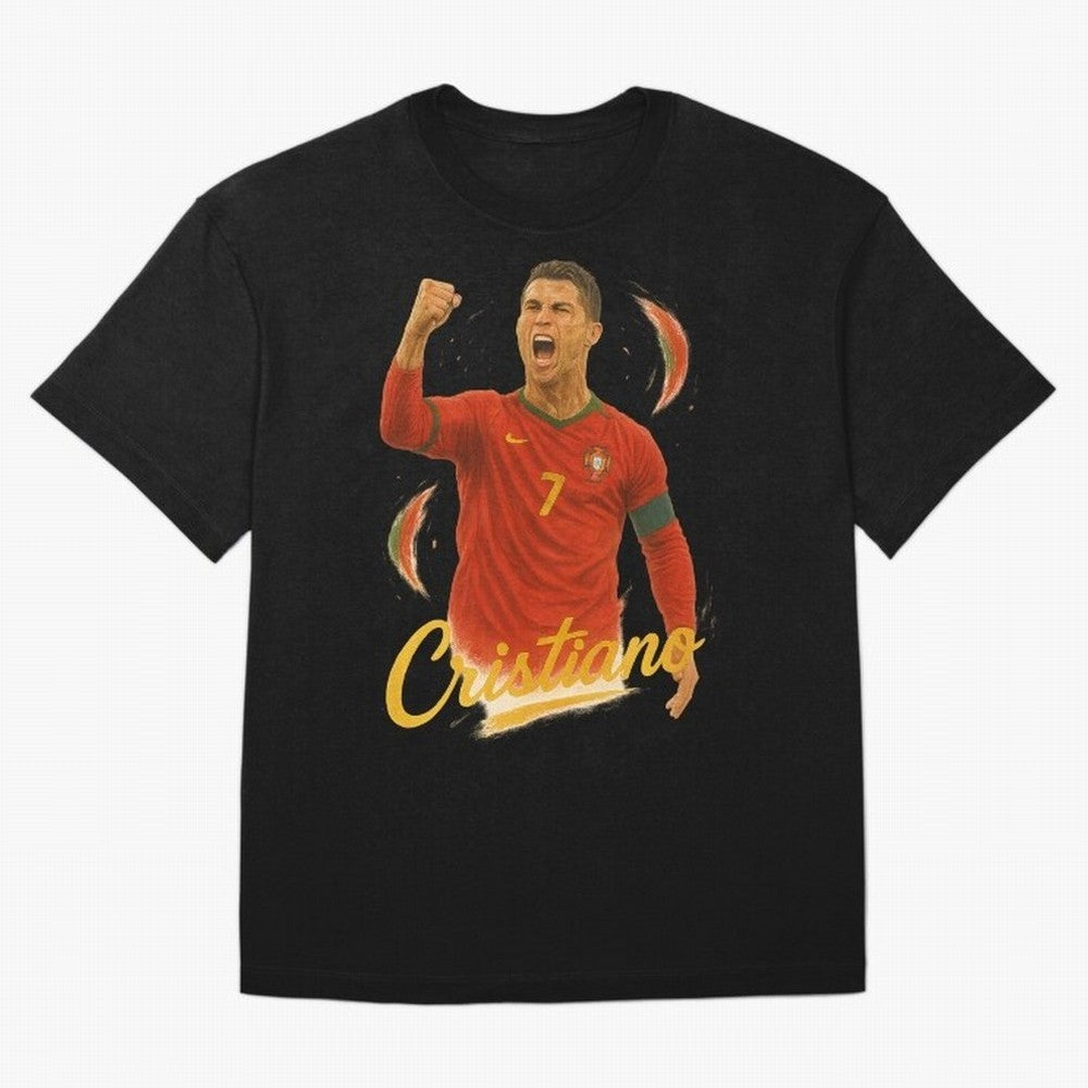 Cristiano Ronaldo Portugal Art ¨C Captain¡¯s Glory Football Tribute	 Oversized T-Shirt Bring Bold Fan Energy to FIFA World Cup 2026 Spirit, Inspired by France, Messi and Cristiano Ronaldo, Tournament Hype, Historic Matchups, Family Viewing Parties