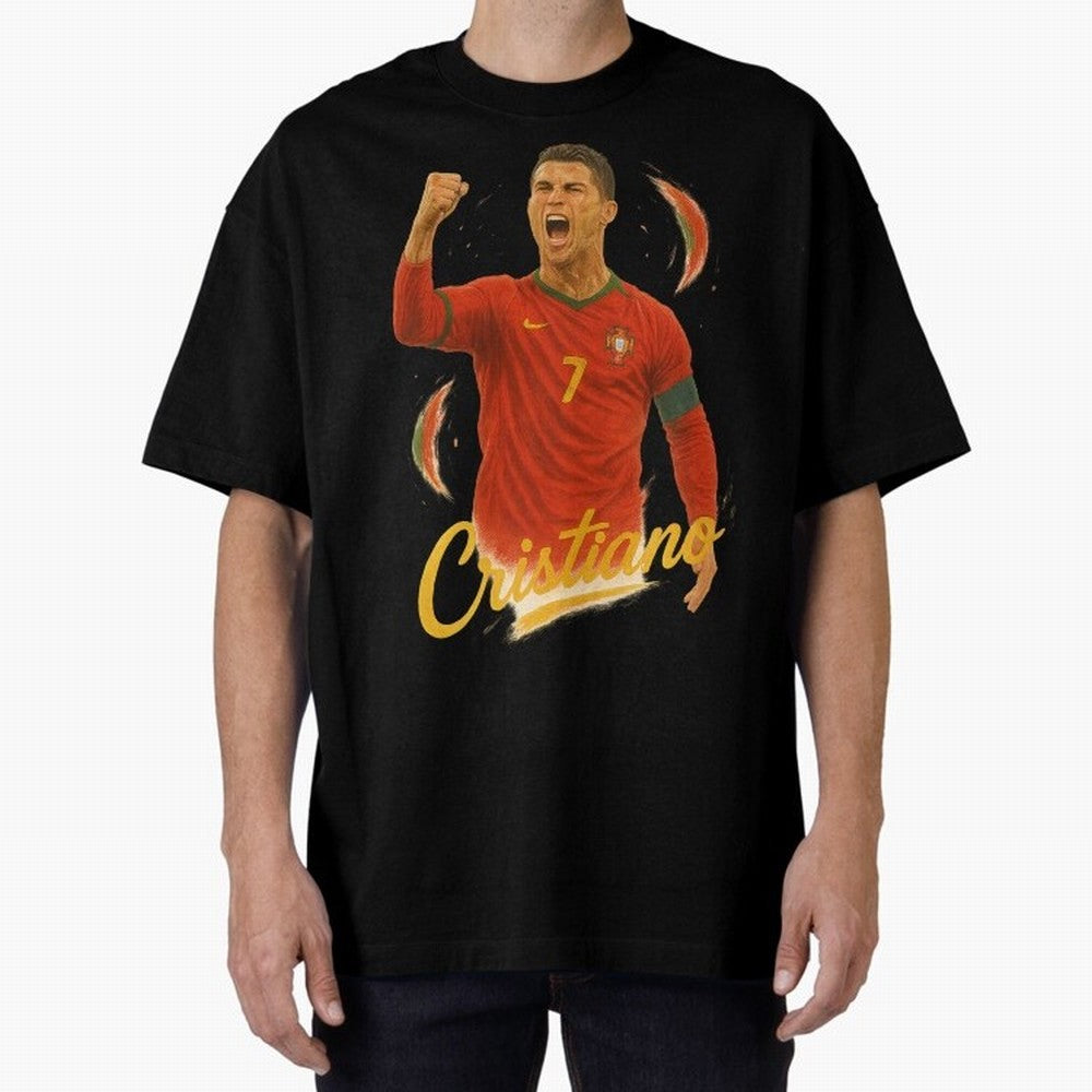 Cristiano Ronaldo Portugal Art ¨C Captain¡¯s Glory Football Tribute	 Oversized T-Shirt Bring Bold Fan Energy to FIFA World Cup 2026 Spirit, Inspired by France, Messi and Cristiano Ronaldo, Tournament Hype, Historic Matchups, Family Viewing Parties