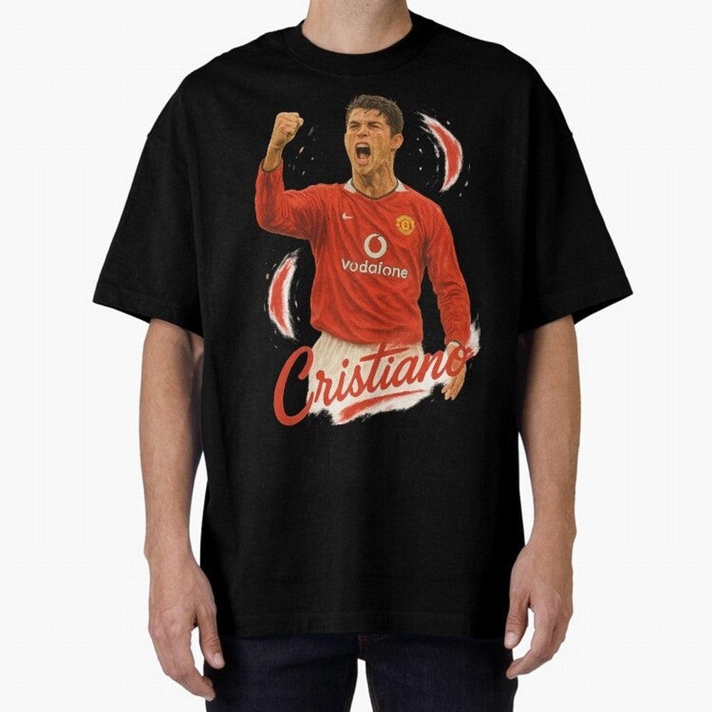 Young Cristiano Ronaldo Man United Art ¨C Rising Soccer Legend Tribute	 Oversized T-Shirt Show Fan Pride Across FIFA World Cup 2026 USA Canada Mexico Spirit, Connected to Netherlands, Haaland and Mbappe, Football Passion, Legendary Performances,