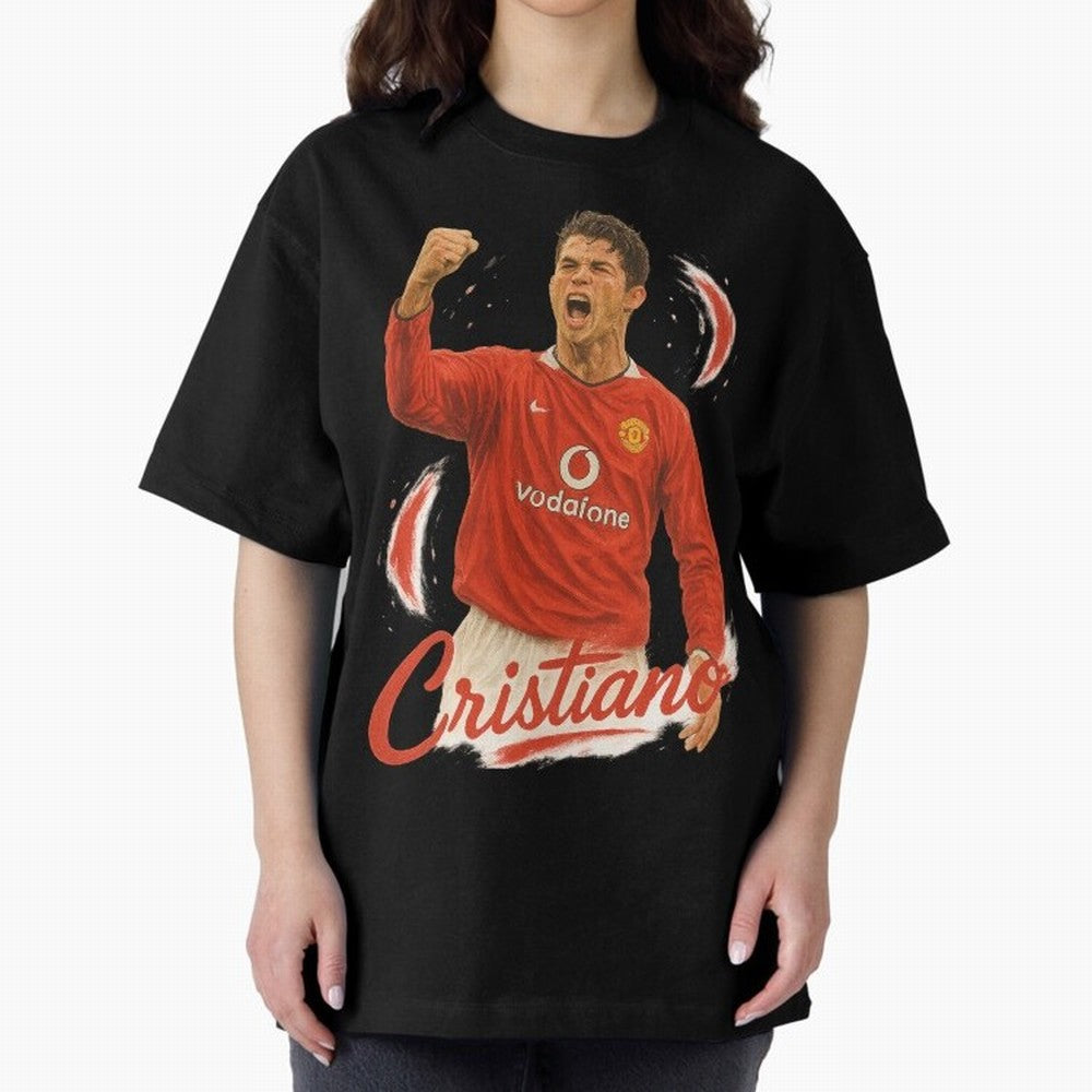 Young Cristiano Ronaldo Man United Art ¨C Rising Soccer Legend Tribute	 Oversized T-Shirt Show Fan Pride Across FIFA World Cup 2026 USA Canada Mexico Spirit, Connected to Netherlands, Haaland and Mbappe, Football Passion, Legendary Performances,