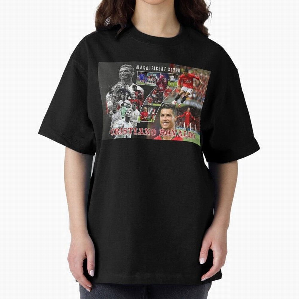 Cristiano Ronaldo - Magnificent 7 Poster Oversized T-Shirt Remember FIFA World Cup 2026 USA Canada Mexico for Fans of Haaland and Mbappe and Argentina, France and Brazil, Bringing Global Supporter Spirit, Legendary Goals, National Colors and