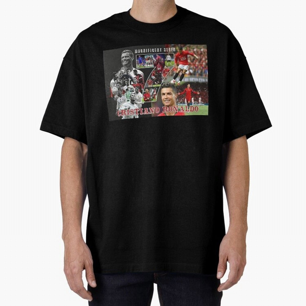 Cristiano Ronaldo - Magnificent 7 Poster Oversized T-Shirt Remember FIFA World Cup 2026 USA Canada Mexico for Fans of Haaland and Mbappe and Argentina, France and Brazil, Bringing Global Supporter Spirit, Legendary Goals, National Colors and