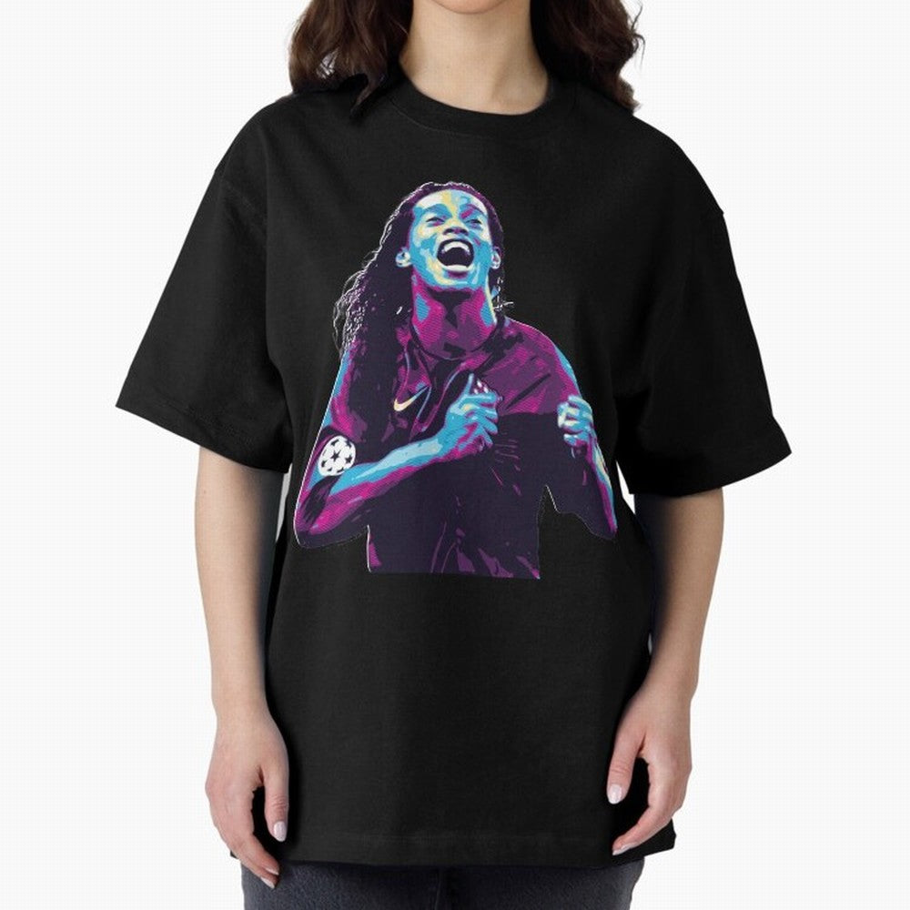 ronaldinho Oversized T-Shirt Celebrate the Road through FIFA World Cup 2026 Group Stage Capturing Mbappe, Spain Energy, Retro Football Energy, Iconic Rivalries, Trophy Chase Drama and Stadium Atmosphere; Perfect for Fans, Collectors, Family