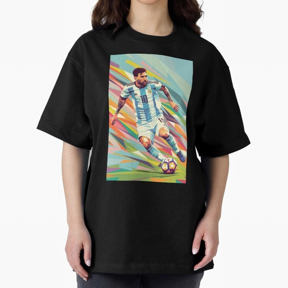 Messi in action Graphic poster design Oversized T-Shirt Bring World Football Passion into FIFA World Cup 2026 Group Stage for Fans of Messi, CR7 and Mbappe and Argentina, Bringing Soccer Culture, Superstar Moments, National Team Dreams and