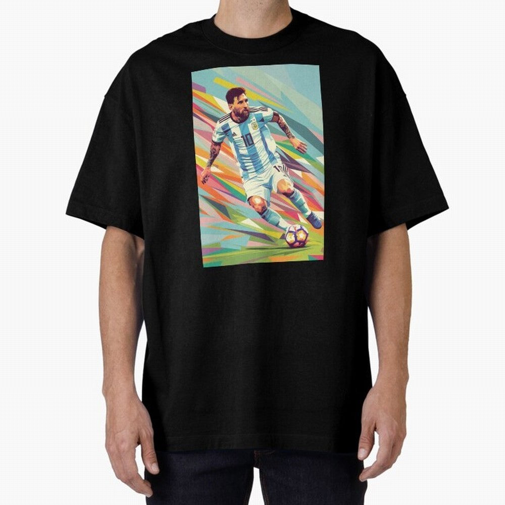 Messi in action Graphic poster design Oversized T-Shirt Bring World Football Passion into FIFA World Cup 2026 Group Stage for Fans of Messi, CR7 and Mbappe and Argentina, Bringing Soccer Culture, Superstar Moments, National Team Dreams and