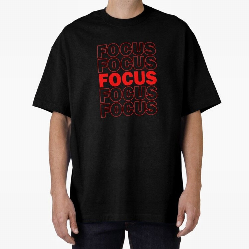 Focus Focus Focus (Red) Oversized T-Shirt Back Your Heroes with FIFA World Cup 2026 Spirit, Capturing France, Haaland, Match Day Excitement, Supporter Culture, Golden Goals and Global Football Passion; Great for Watch Parties, Sports Bars, Family