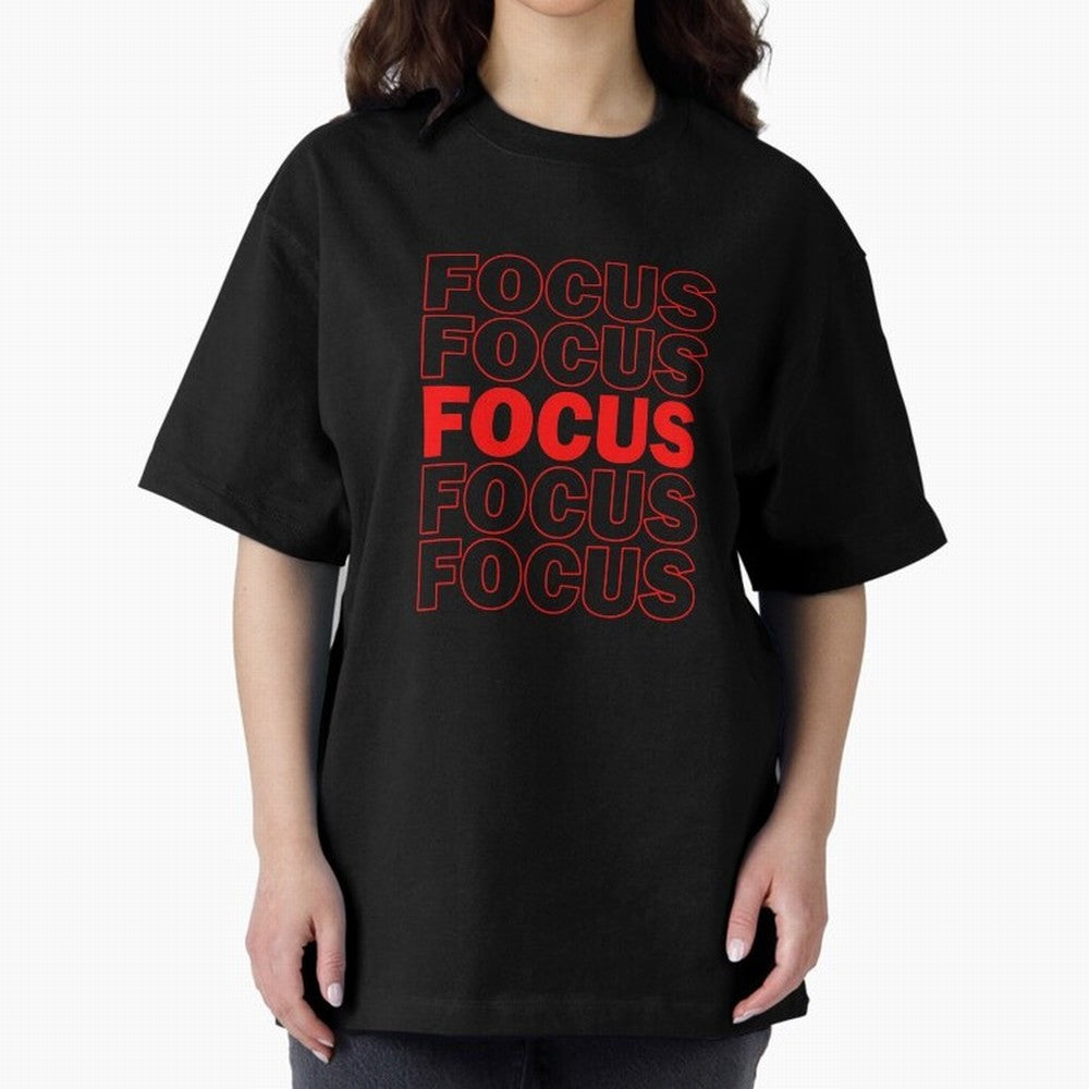 Focus Focus Focus (Red) Oversized T-Shirt Back Your Heroes with FIFA World Cup 2026 Spirit, Capturing France, Haaland, Match Day Excitement, Supporter Culture, Golden Goals and Global Football Passion; Great for Watch Parties, Sports Bars, Family