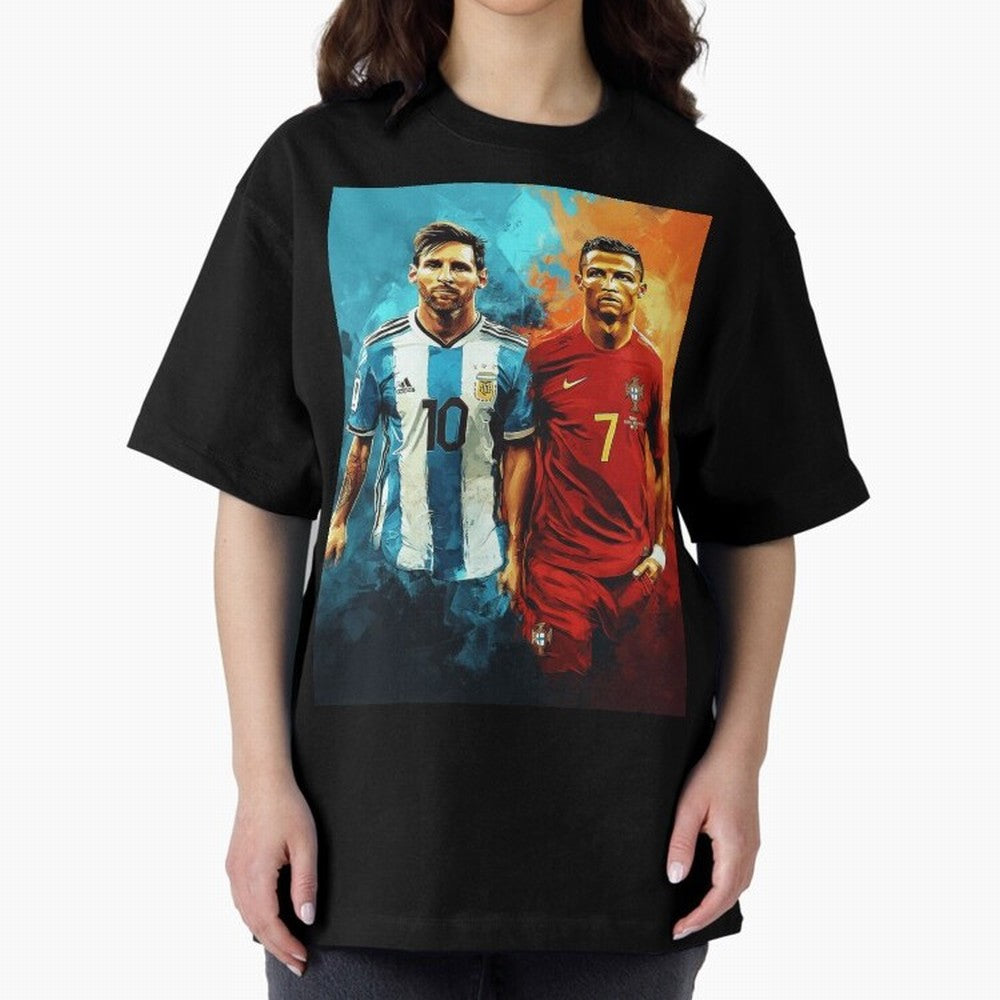 Lionel Messi and Cristiano Ronaldo Oversized T-Shirt Cheer through Every Moment of FIFA World Cup 2026 USA Canada Mexico Highlighting Neymar, Haaland and Cristiano Ronaldo, Netherlands Energy, Match Day Excitement, Supporter Culture, Golden Goals