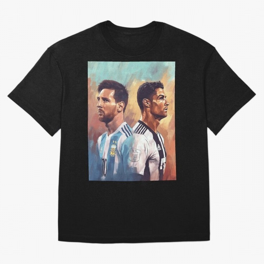 Lionel Messi and Cristiano Ronaldo Oversized T-Shirt Cheer for Global Football Passion for FIFA World Cup 2026 Group Stage, Driven by Haaland, Brazil, Portugal and Argentina, Championship Spirit, Famous Goals, Roaring Crowds and International
