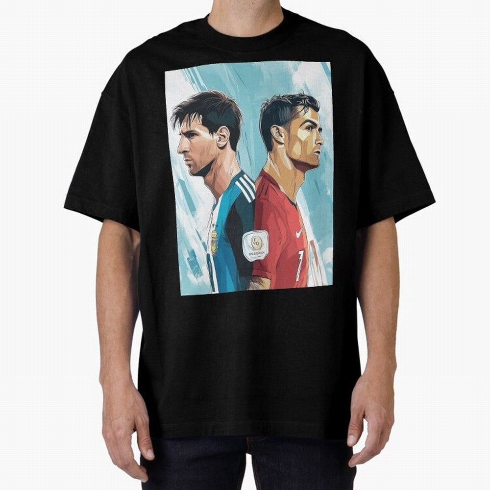 Lionel Messi and Cristiano Ronaldo Oversized T-Shirt Show Passion for the Stars of the FIFA World Cup 2026 Journey through Mbappe and Neymar Highlights, France and Portugal Pride, Classic Soccer Heritage, Championship Pressure, Fan Loyalty and