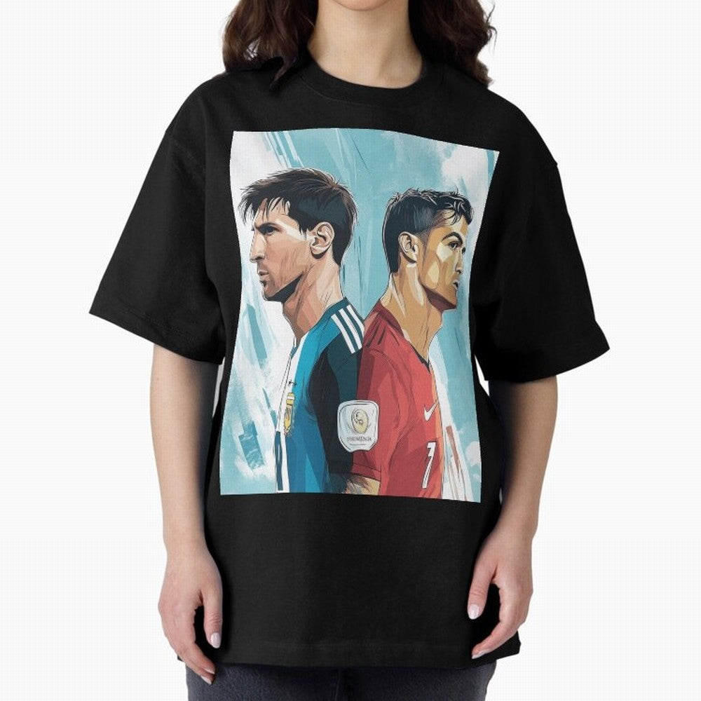 Lionel Messi and Cristiano Ronaldo Oversized T-Shirt Show Passion for the Stars of the FIFA World Cup 2026 Journey through Mbappe and Neymar Highlights, France and Portugal Pride, Classic Soccer Heritage, Championship Pressure, Fan Loyalty and