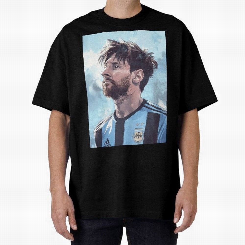 Lionel Messi Oversized T-Shirt Feel International Energy from Global Football Passion for FIFA World Cup 2026, Inspired by Neymar, Brazil, Portugal and Argentina, Football Festival Excitement, Trophy Ambitions, Country Rivalries and Star Player