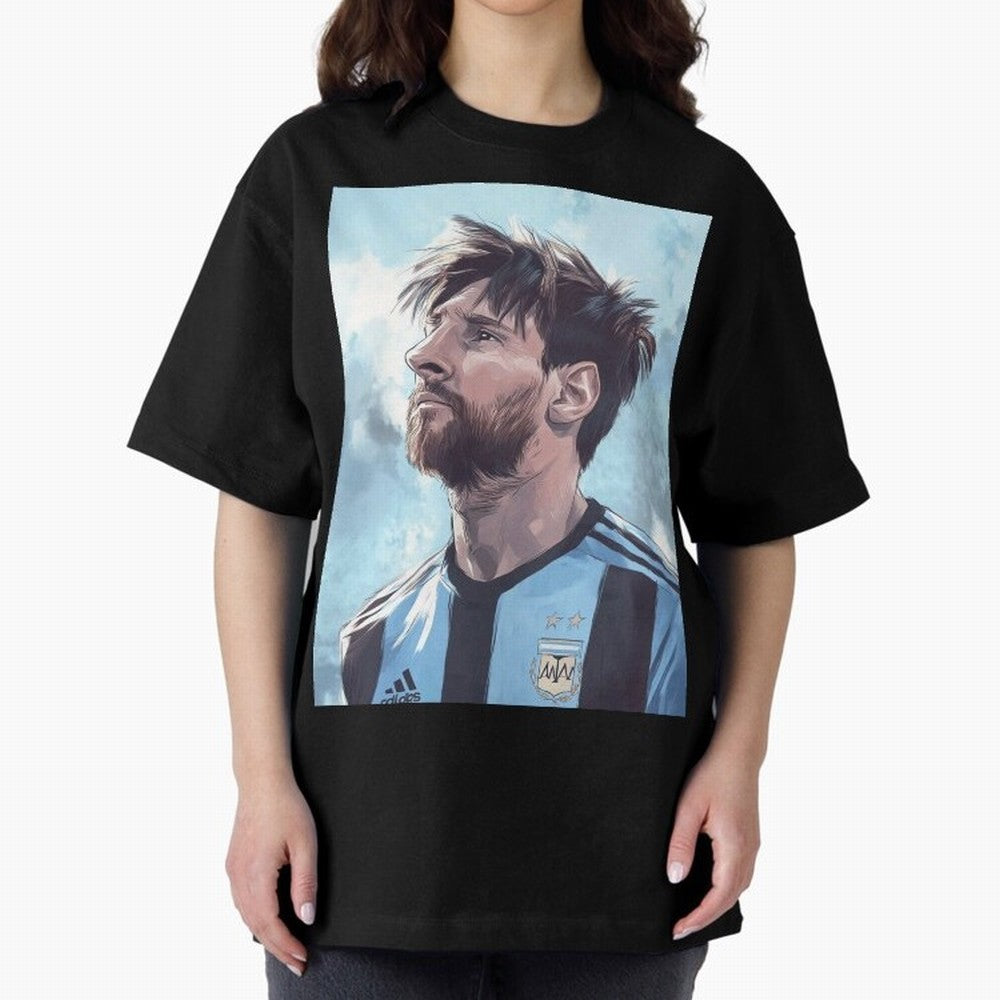 Lionel Messi Oversized T-Shirt Feel International Energy from Global Football Passion for FIFA World Cup 2026, Inspired by Neymar, Brazil, Portugal and Argentina, Football Festival Excitement, Trophy Ambitions, Country Rivalries and Star Player