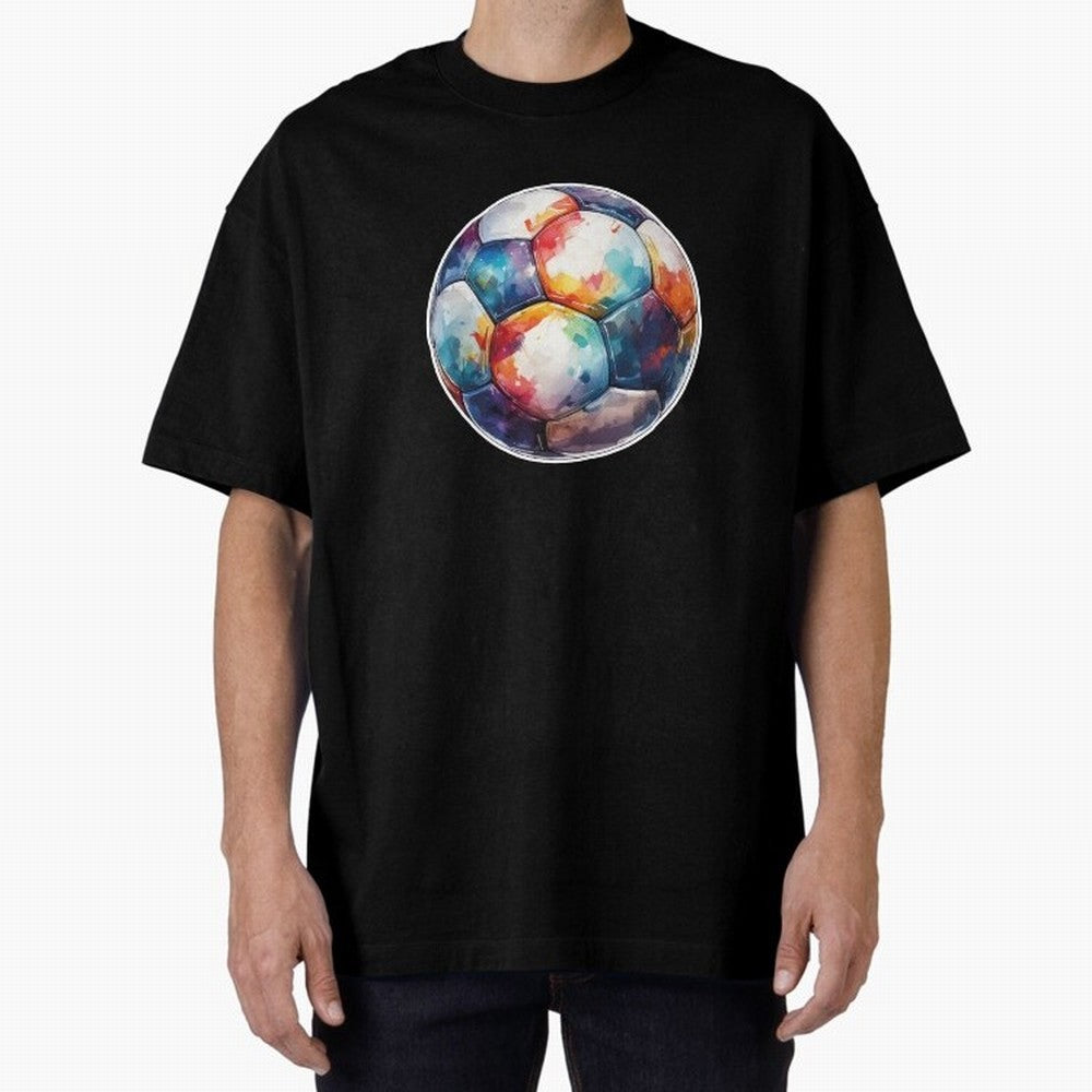 Football Soccer Ball Watercolor Illustration Drawing (Light Red BG) Oversized T-Shirt Bring Supporter Culture to FIFA World Cup 2026 USA Canada Mexico for Fans of Neymar, Haaland and Cristiano Ronaldo and Argentina and Brazil, Bringing Retro