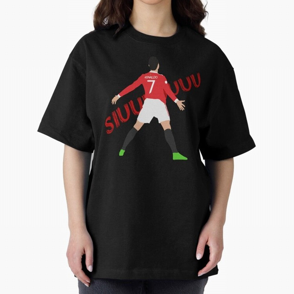 Cristano Ronaldo Celebration Block Art SIUUUU with text Oversized T-Shirt Bring World Football Passion into Global Football Passion for FIFA World Cup 2026 USA Canada Mexico, Capturing Cristiano Ronaldo, England and Germany, Stadium Memories,