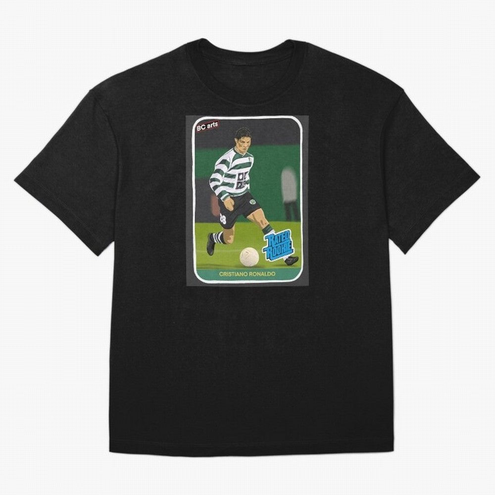Sporting Lisbon Cristiano Ronaldo Rookie Card Artwork Oversized T-Shirt Join the Countdown to FIFA World Cup 2026 USA Canada Mexico for Fans of Neymar, Haaland and Cristiano Ronaldo and Argentina, France and Brazil, Bringing Retro Football Energy,
