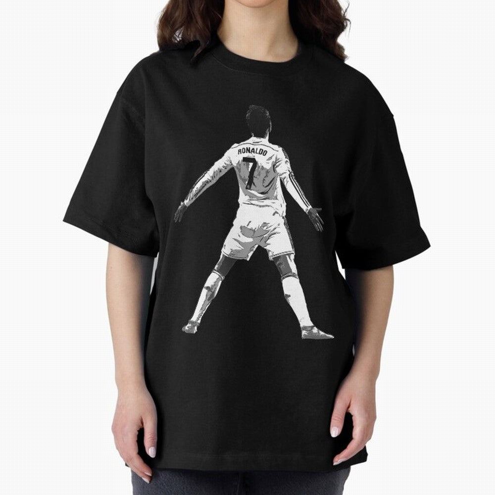 CR7 Cristiano Ronaldo Artwork - Pop Art Style Oversized T-Shirt Represent FIFA World Cup 2026 Spirit, Highlighting Argentina and Brazil, Messi, CR7 and Mbappe, Vintage Soccer Flavor, Modern Football Stars, National Flags and Final Night Emotion;