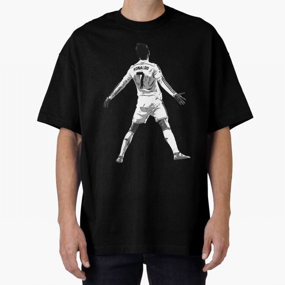 CR7 Cristiano Ronaldo Artwork - Pop Art Style Oversized T-Shirt Represent FIFA World Cup 2026 Spirit, Highlighting Argentina and Brazil, Messi, CR7 and Mbappe, Vintage Soccer Flavor, Modern Football Stars, National Flags and Final Night Emotion;