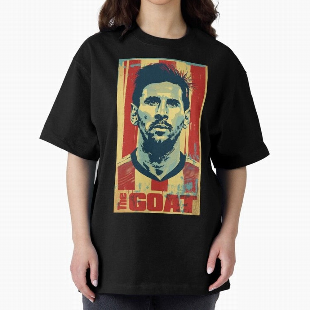 Messi The GOAT Graphic poster design Oversized T-Shirt Celebrate Fan Favorites in FIFA World Cup 2026 USA Canada Mexico Spirit, Featuring England, Messi, Match Day Excitement, Supporter Culture, Golden Goals and Global Football Passion; Made for