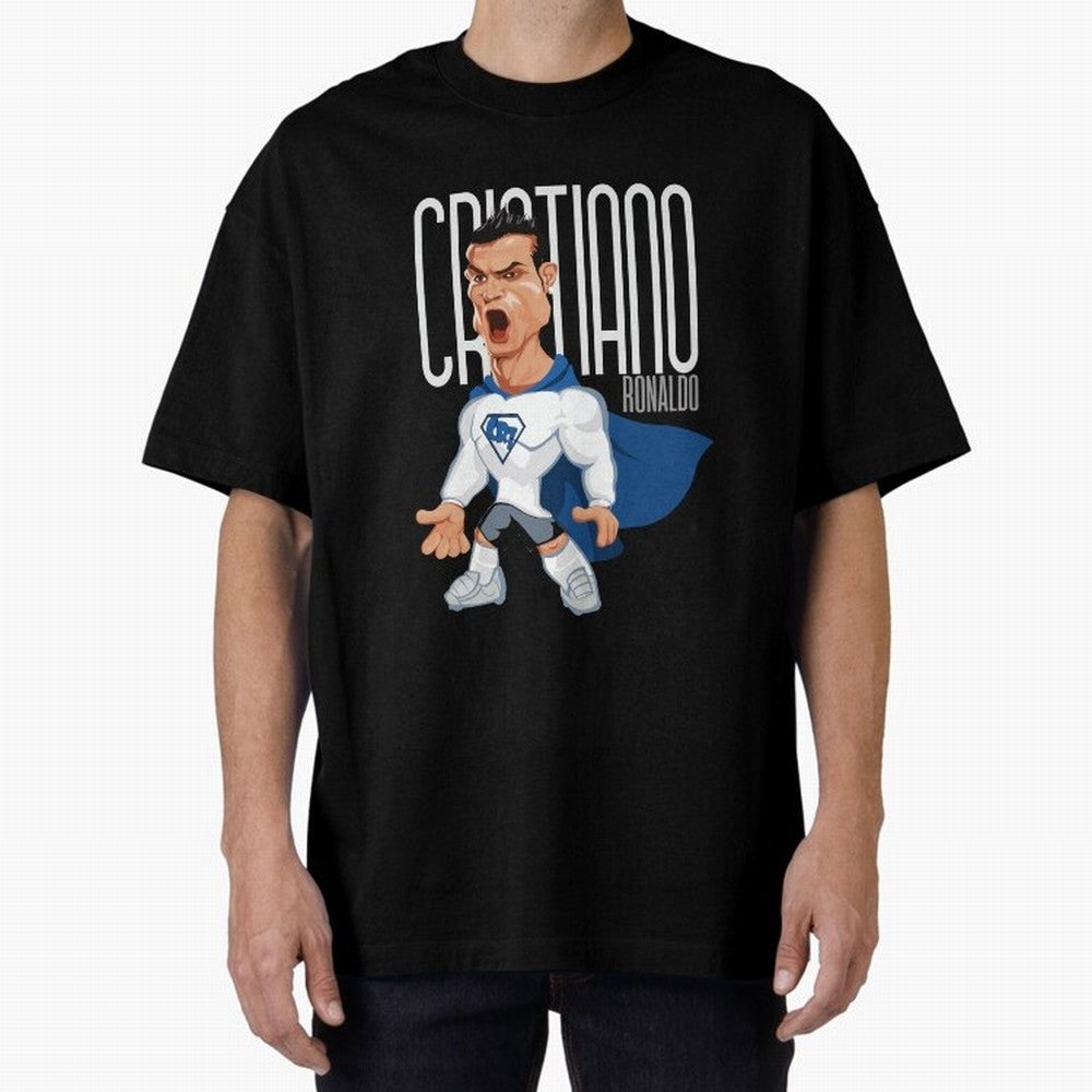 Commic Caricature of Cristiano Ronaldino 'CR7' Oversized T-Shirt Capture Stadium Memories from Match Day Hype around FIFA World Cup 2026, Neymar, Haaland and Cristiano Ronaldo, Netherlands, Global Supporter Spirit, Legendary Goals, National Colors