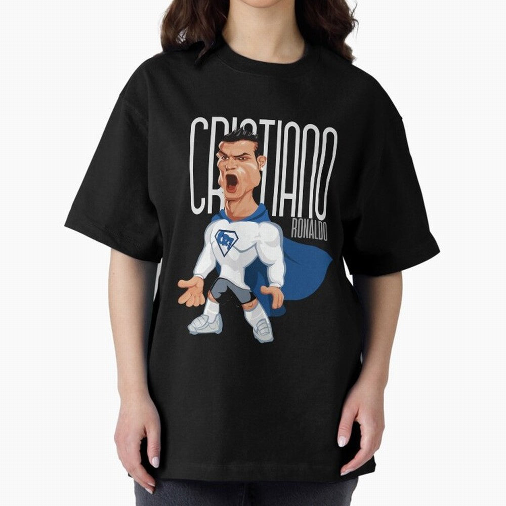 Commic Caricature of Cristiano Ronaldino 'CR7' Oversized T-Shirt Capture Stadium Memories from Match Day Hype around FIFA World Cup 2026, Neymar, Haaland and Cristiano Ronaldo, Netherlands, Global Supporter Spirit, Legendary Goals, National Colors