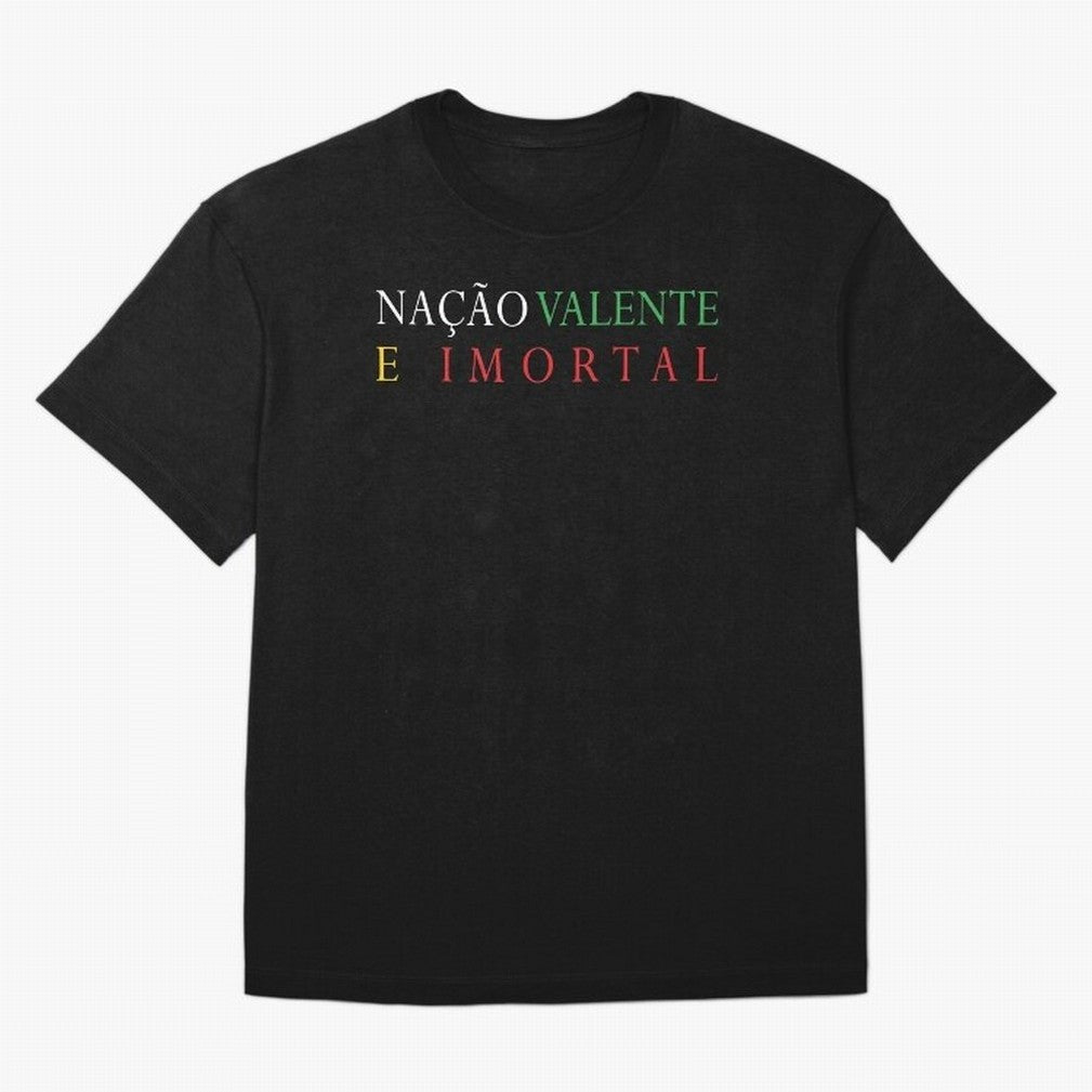 Na??o Valente e Imortal Portugal Oversized T-Shirt Remember Iconic Moments from Global Football Passion for FIFA World Cup 2026 Group Stage, Centered on CR7 and Messi, France and Portugal, Sports Nostalgia, International Competition, Famous Players