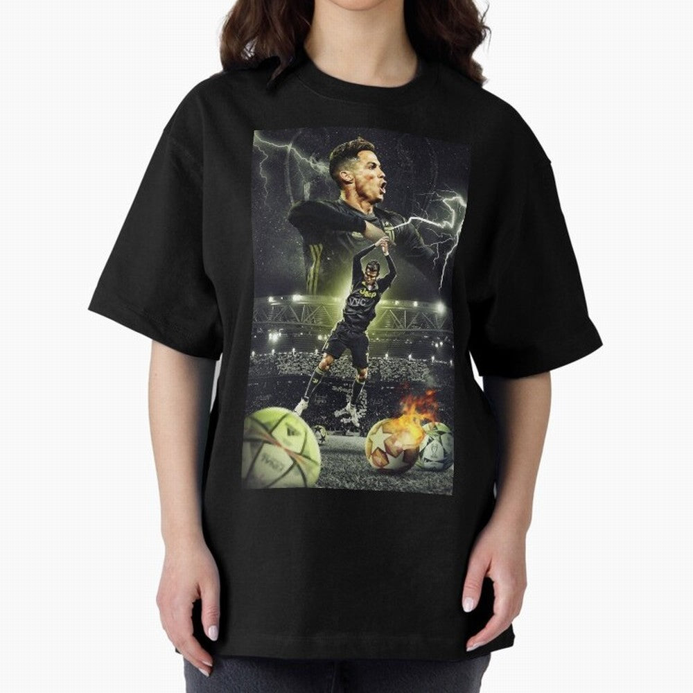 Ronaldo Illustration Oversized T-Shirt Celebrate Unforgettable Nights in Match Day Hype around FIFA World Cup 2026 USA Canada Mexico, Mbappe, Spain, Match Day Excitement, Supporter Culture, Golden Goals and Global Football Passion; Ideal for