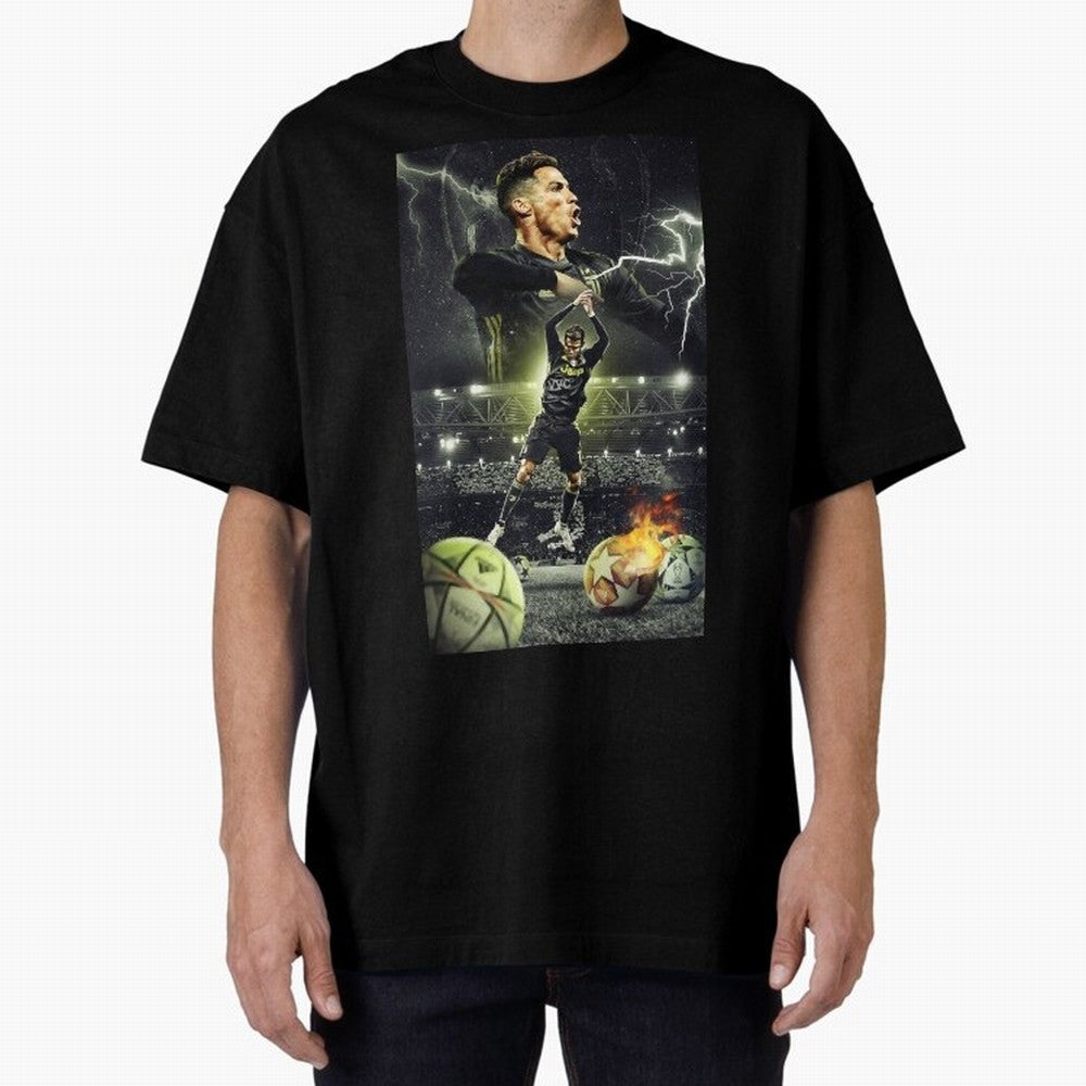 Ronaldo Illustration Oversized T-Shirt Celebrate Unforgettable Nights in Match Day Hype around FIFA World Cup 2026 USA Canada Mexico, Mbappe, Spain, Match Day Excitement, Supporter Culture, Golden Goals and Global Football Passion; Ideal for