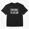 Football Is Life (Blue BG) Oversized T-Shirt Bring Legendary Rivalry Energy to Global Football Passion for FIFA World Cup 2026 USA Canada Mexico, Celebrating CR7 and Messi, Spain, Sports Nostalgia, International Competition, Famous Players and