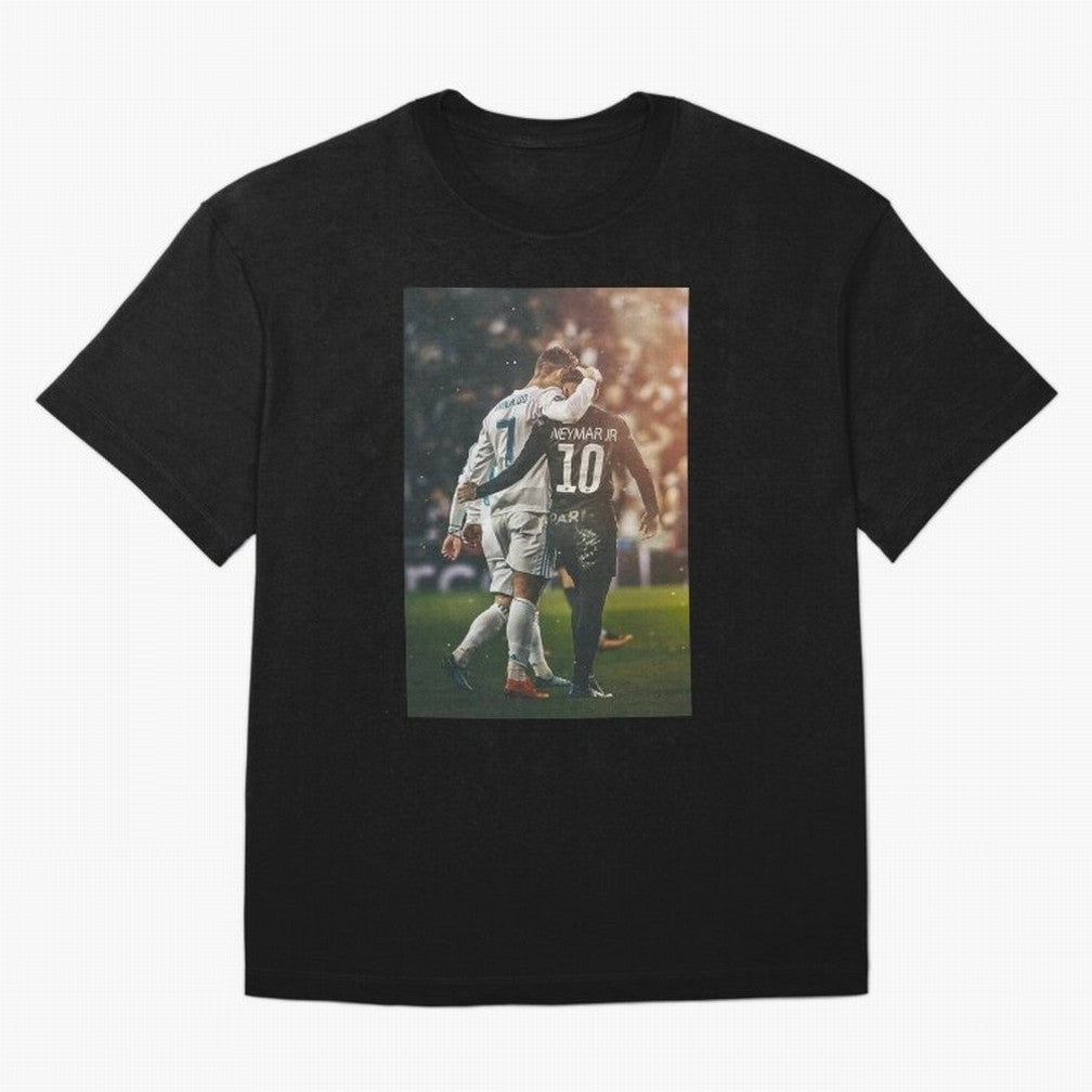 Neymar and Ronaldo Oversized T-Shirt Wear the Spirit of Match Day Hype around FIFA World Cup 2026 USA Canada Mexico, Haaland, Portugal, Spain and Germany, Vintage Soccer Flavor, Modern Football Stars, National Flags and Final Night Emotion; Made
