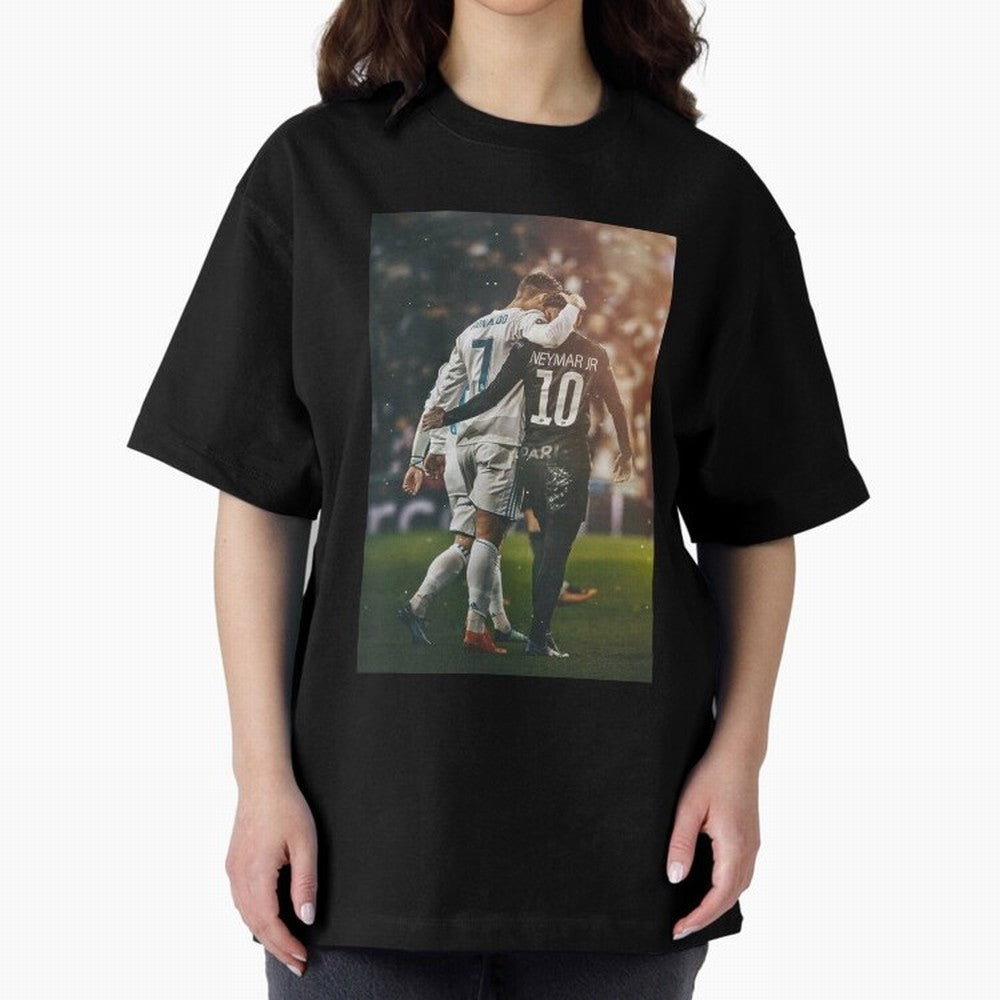 Neymar and Ronaldo Oversized T-Shirt Wear the Spirit of Match Day Hype around FIFA World Cup 2026 USA Canada Mexico, Haaland, Portugal, Spain and Germany, Vintage Soccer Flavor, Modern Football Stars, National Flags and Final Night Emotion; Made