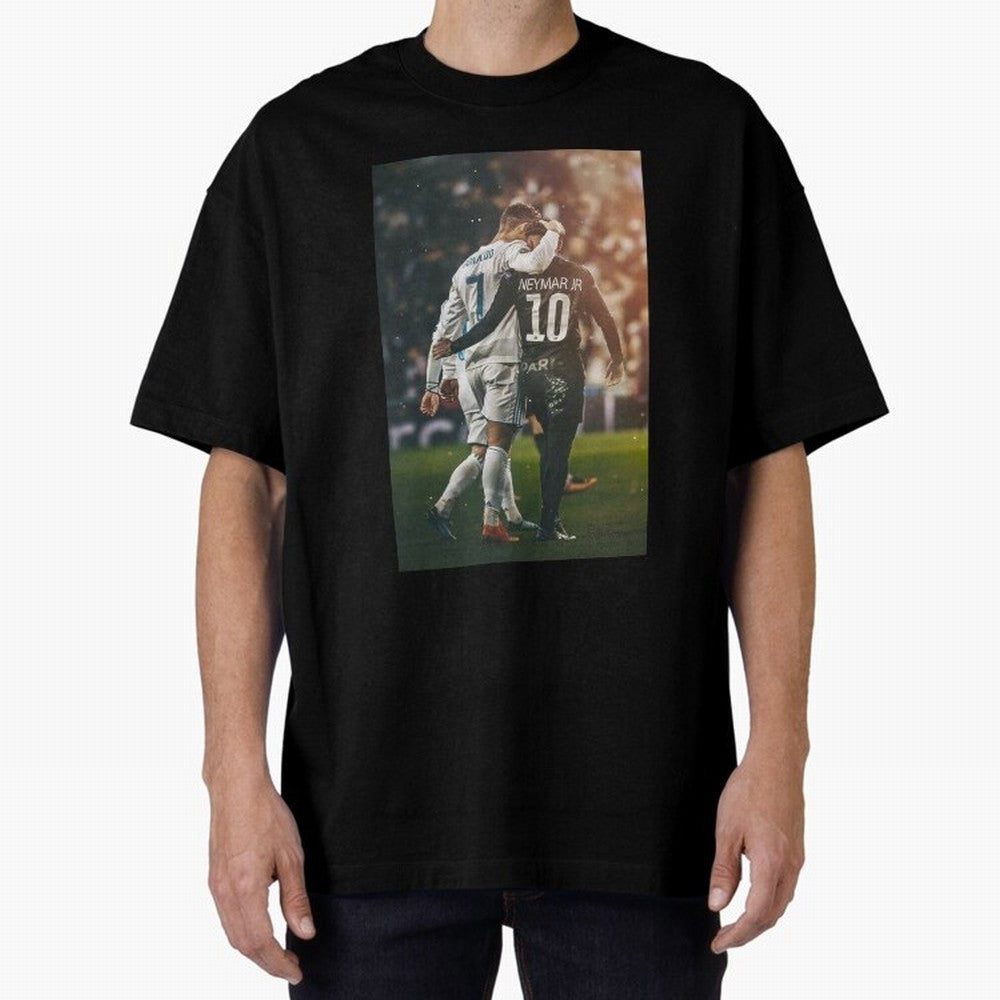 Neymar and Ronaldo Oversized T-Shirt Wear the Spirit of Match Day Hype around FIFA World Cup 2026 USA Canada Mexico, Haaland, Portugal, Spain and Germany, Vintage Soccer Flavor, Modern Football Stars, National Flags and Final Night Emotion; Made