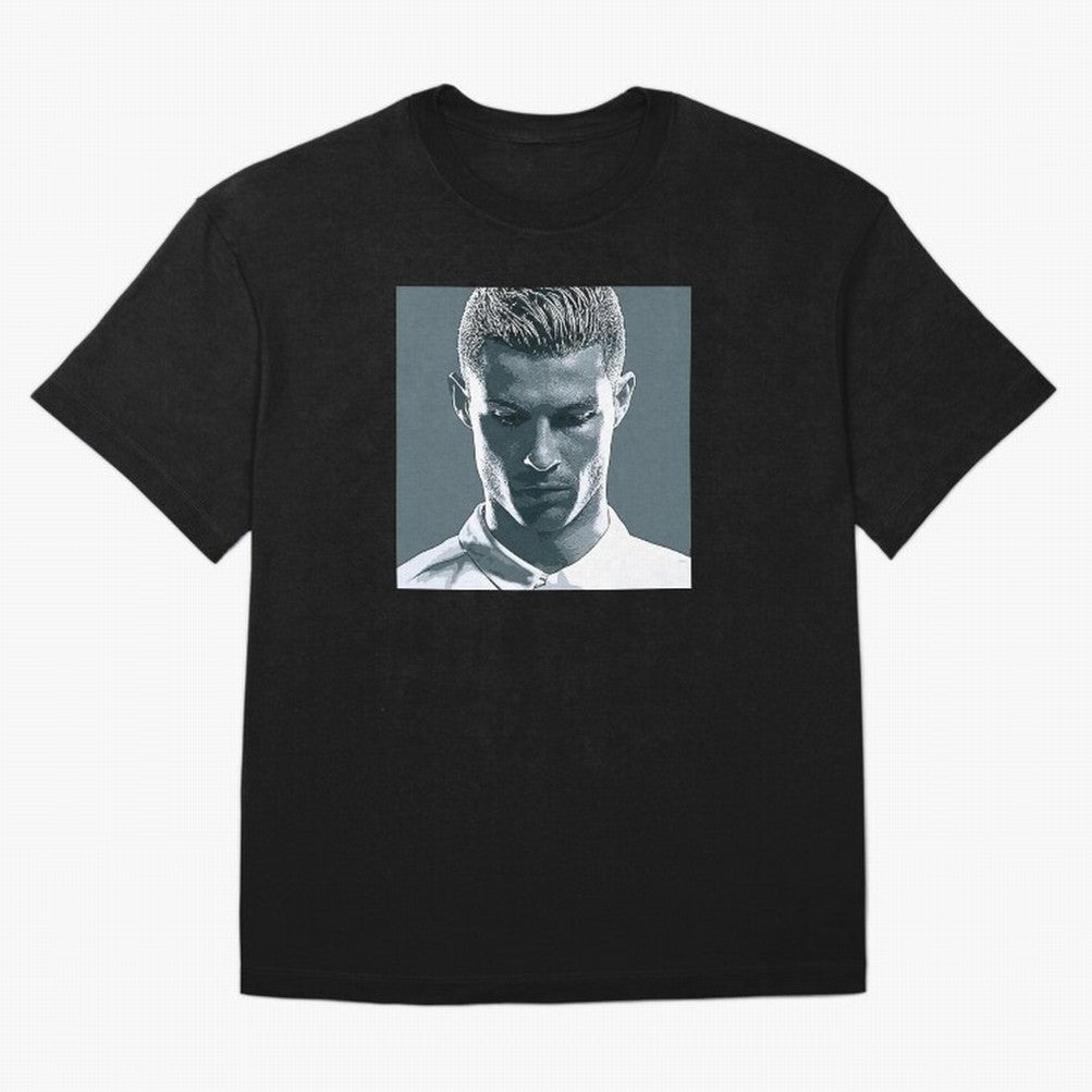 Ronaldo Portrait Oversized T-Shirt Celebrate Golden Goal Energy in FIFA World Cup 2026 Group Stage Centered on Messi, CR7 and Mbappe, France and Portugal Energy, Retro Football Energy, Iconic Rivalries, Trophy Chase Drama and Stadium Atmosphere;