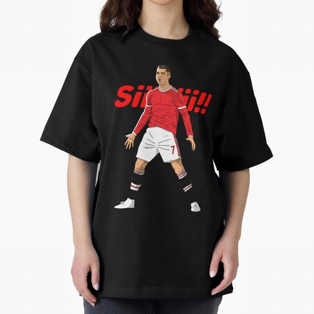 CR7 Siiiii!, Cristiano Ronaldo's trademark goal celebration Oversized T-Shirt Follow the Road to Global Football Passion for FIFA World Cup 2026 Group Stage, Capturing Mbappe, Argentina and Brazil, Vintage Soccer Flavor, Modern Football Stars,