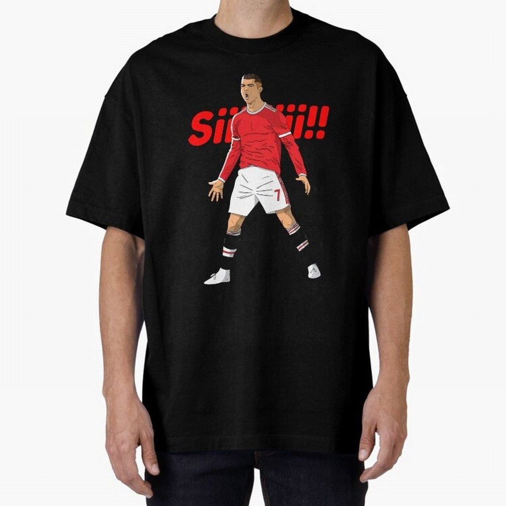 CR7 Siiiii!, Cristiano Ronaldo's trademark goal celebration Oversized T-Shirt Follow the Road to Global Football Passion for FIFA World Cup 2026 Group Stage, Capturing Mbappe, Argentina and Brazil, Vintage Soccer Flavor, Modern Football Stars,