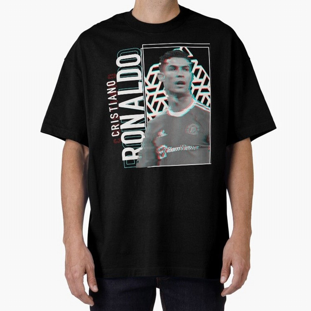 Cristiano Ronaldo Glith Effect Oversized T-Shirt Celebrate the Magic of Match Day Hype around FIFA World Cup 2026 USA Canada Mexico, Neymar, Haaland and Cristiano Ronaldo, England and Germany, Tournament Hype, Historic Matchups, Family Viewing