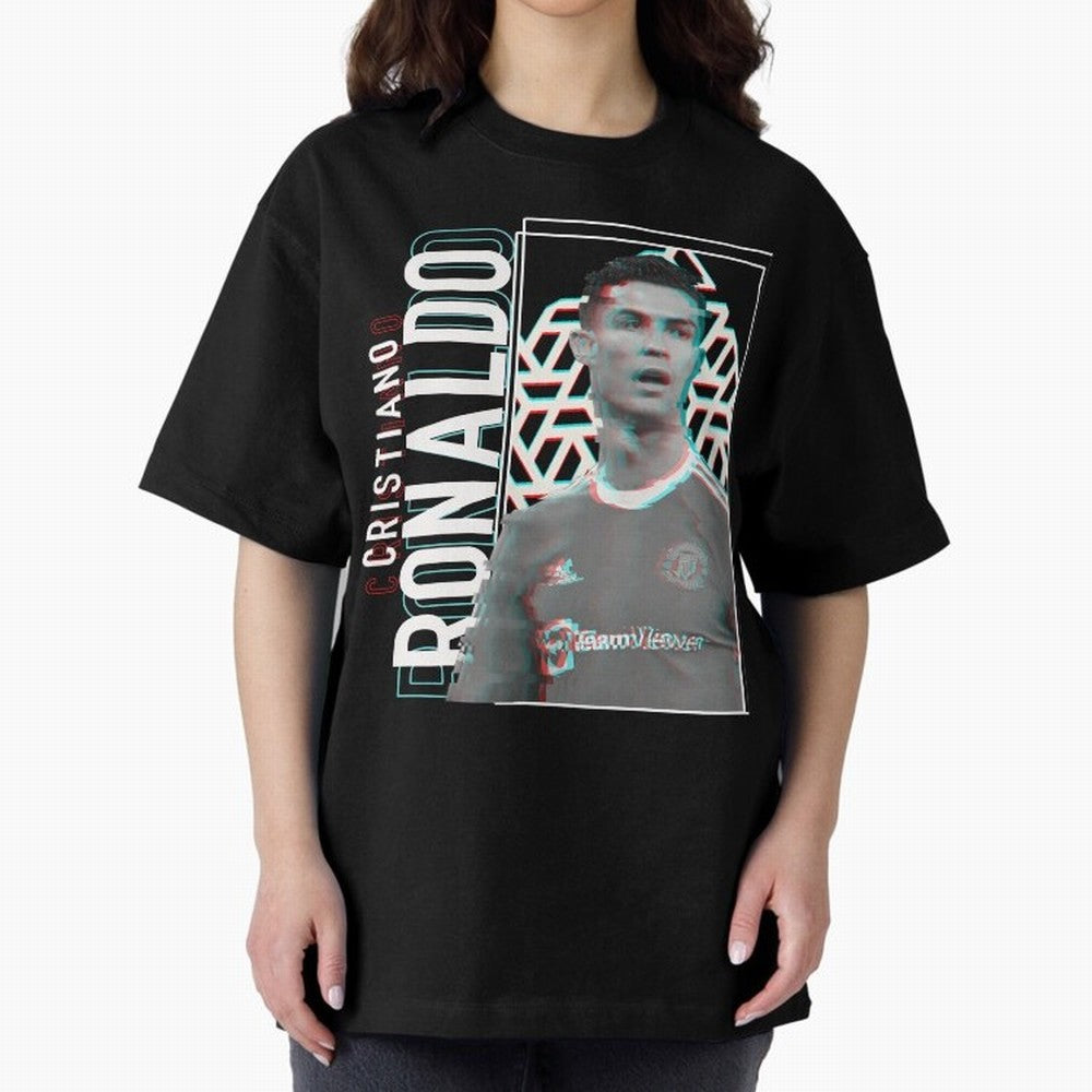 Cristiano Ronaldo Glith Effect Oversized T-Shirt Celebrate the Magic of Match Day Hype around FIFA World Cup 2026 USA Canada Mexico, Neymar, Haaland and Cristiano Ronaldo, England and Germany, Tournament Hype, Historic Matchups, Family Viewing