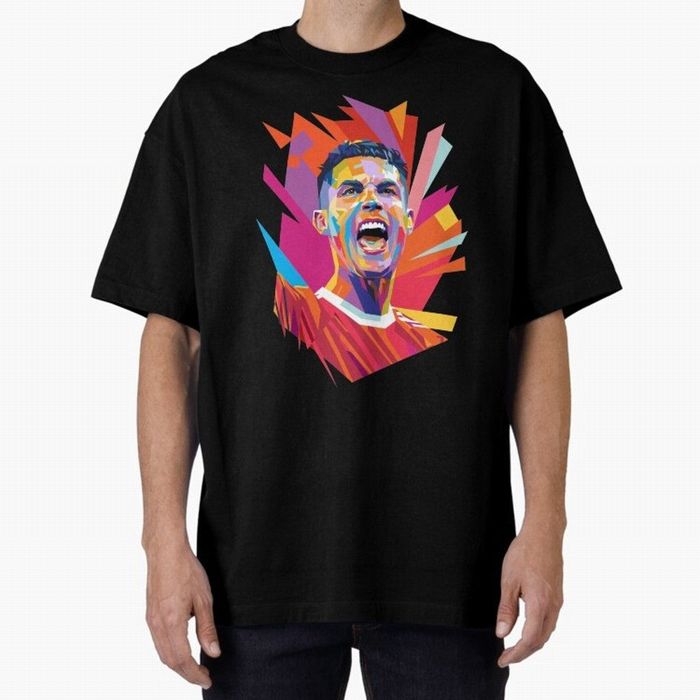Cristiano Ronaldo Pop Art WPAP Oversized T-Shirt Celebrate Soccer Greatness during Global Football Passion for FIFA World Cup 2026 Group Stage, Made for Messi, Neymar and Mbappe, Germany, Retro Football Energy, Iconic Rivalries, Trophy Chase Drama
