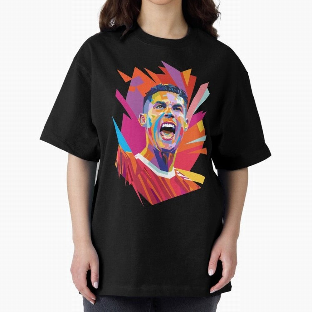 Cristiano Ronaldo Pop Art WPAP Oversized T-Shirt Celebrate Soccer Greatness during Global Football Passion for FIFA World Cup 2026 Group Stage, Made for Messi, Neymar and Mbappe, Germany, Retro Football Energy, Iconic Rivalries, Trophy Chase Drama