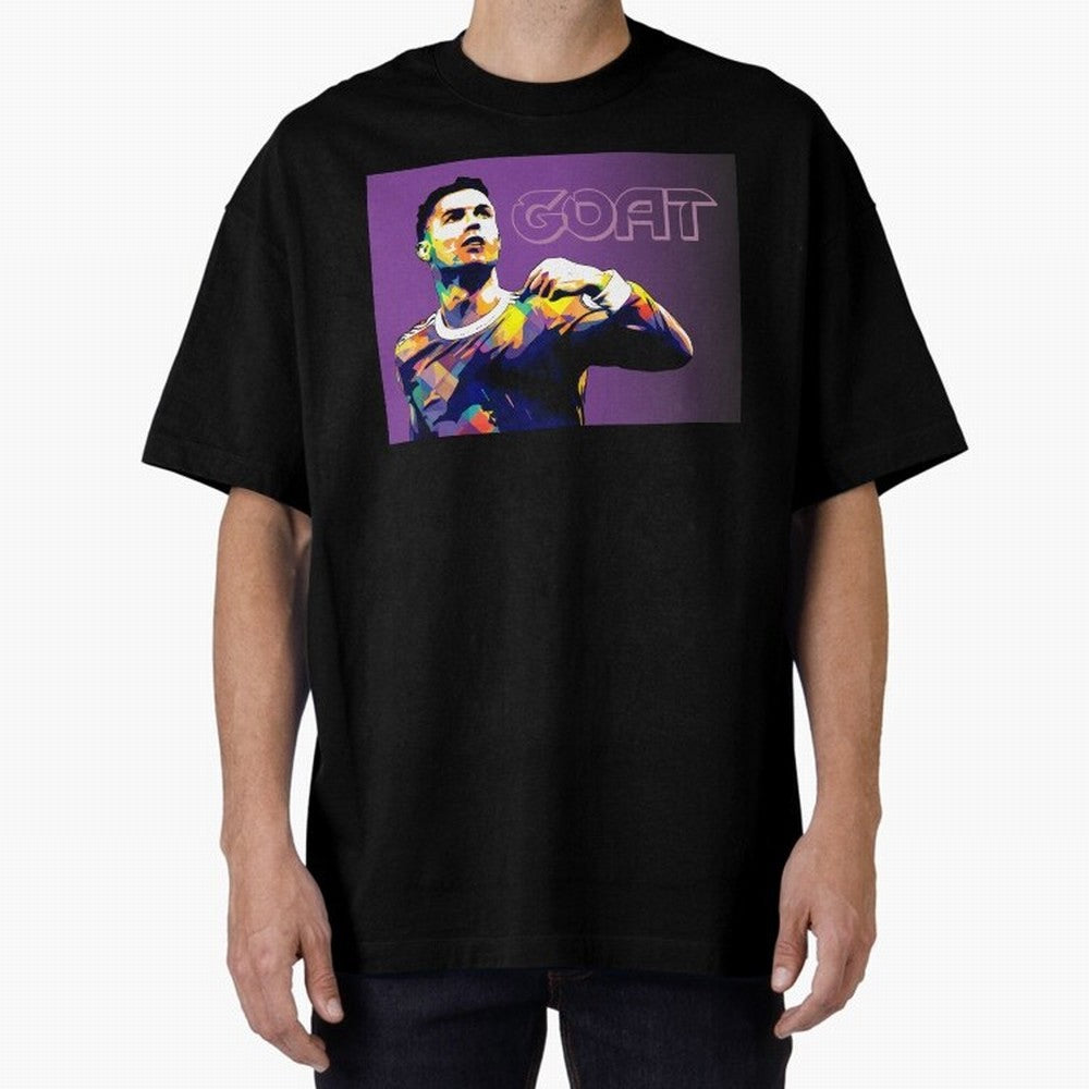 Cristiano Ronaldo Goat Popart Oversized T-Shirt Bring Retro Soccer Energy to the FIFA World Cup 2026 Group Stage Journey through Mbappe Highlights, Argentina Pride, Supporter Pride, Iconic Celebrations, Legendary Names and Global Match Day Energy;