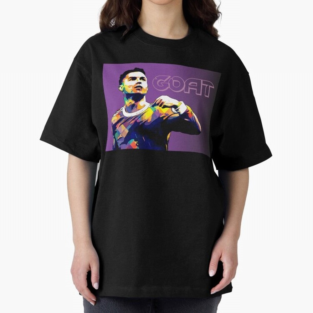 Cristiano Ronaldo Goat Popart Oversized T-Shirt Bring Retro Soccer Energy to the FIFA World Cup 2026 Group Stage Journey through Mbappe Highlights, Argentina Pride, Supporter Pride, Iconic Celebrations, Legendary Names and Global Match Day Energy;