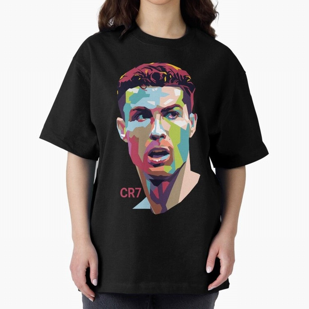 Cristiano Ronaldo Pop Art Portrait Oversized T-Shirt Stand Out with Spirit from Match Day Hype around FIFA World Cup 2026 USA Canada Mexico, CR7 and Messi, Argentina, Tournament Hype, Historic Matchups, Family Viewing Parties and Global Sports